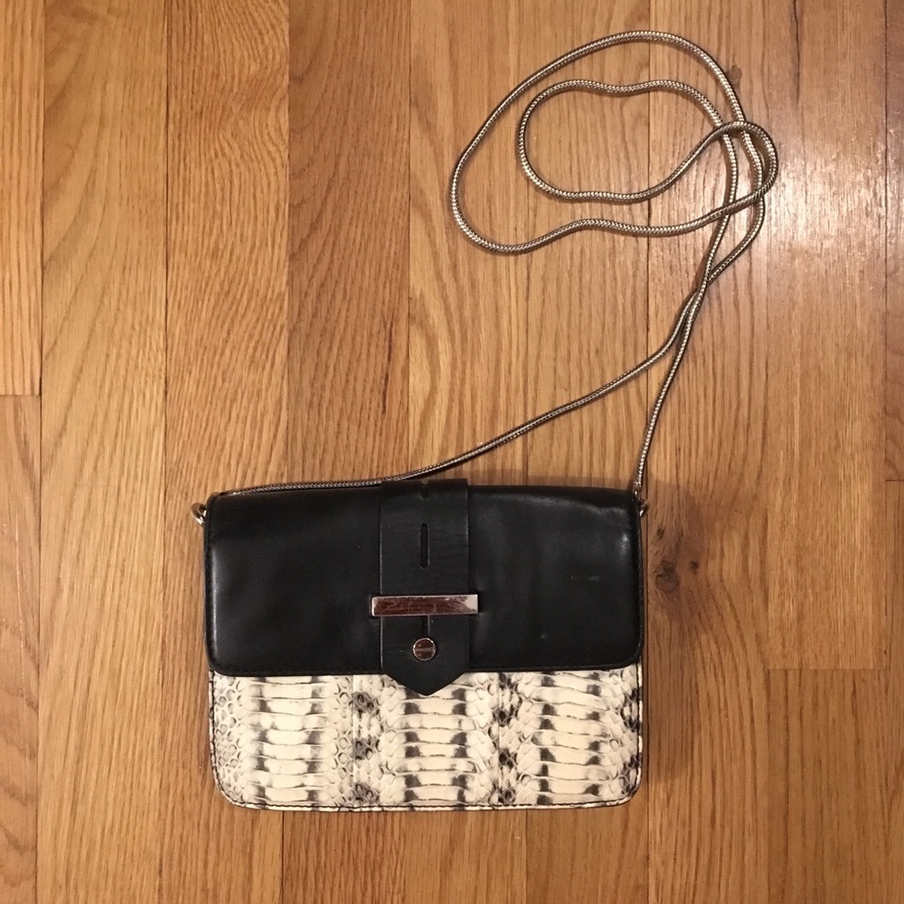 Milly Snakeskin and Black Leather Bag